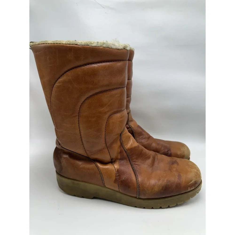 DEXTER Leather Sherpa Winter Boots Womens 11 Quilted Gumsole USA Made‎ Vintage